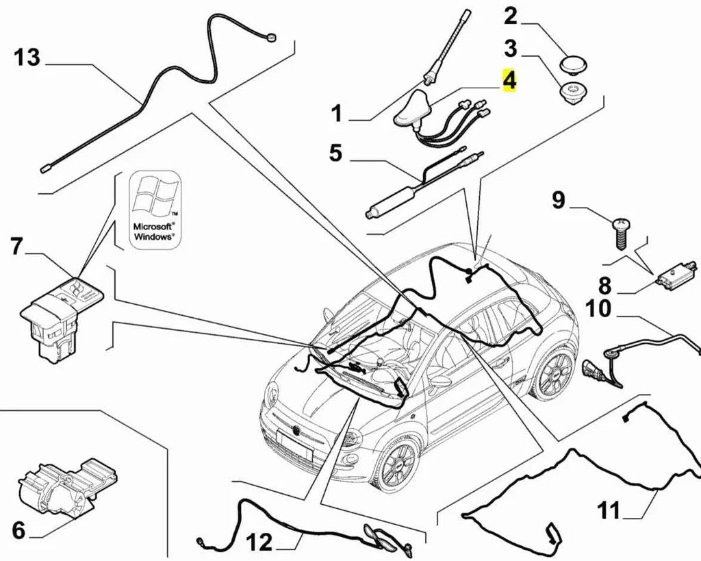 Genuine Abarth 500 Aerial Base - 2012 Onwards Vehicles - TMC Motorsport