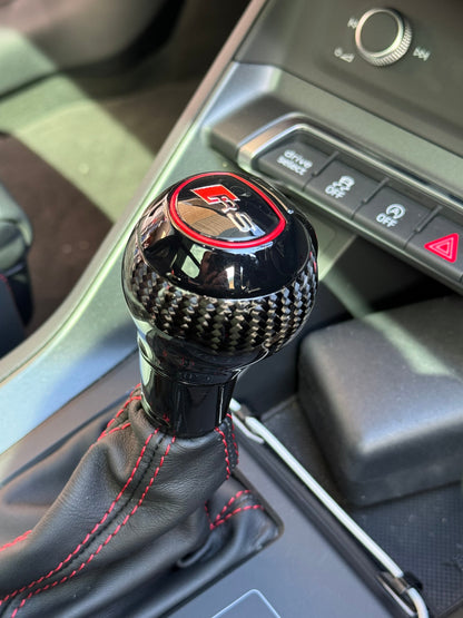 Carbon Fibre DSG Gear Knob with Red-Stitched Gaiter – Audi Fitment | CEUK
