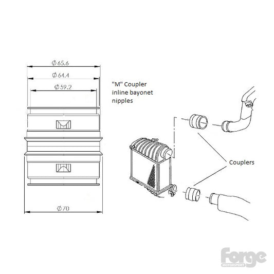 Forge Motorsport Alloy Male to Male Bayonet 65mm Coupler with Inline Nipples - TMC Motorsport