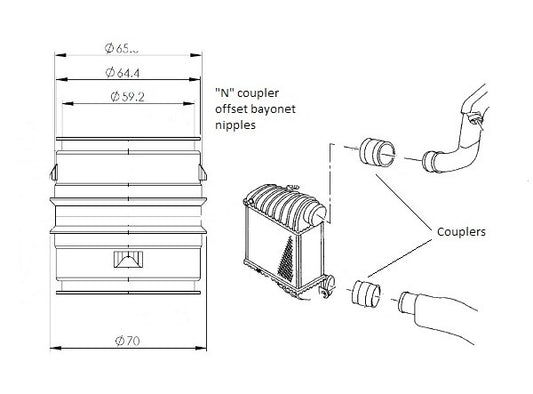 Forge Motorsport Alloy Male to Male Bayonet 65mm Coupler with Offset Nipples - TMC Motorsport