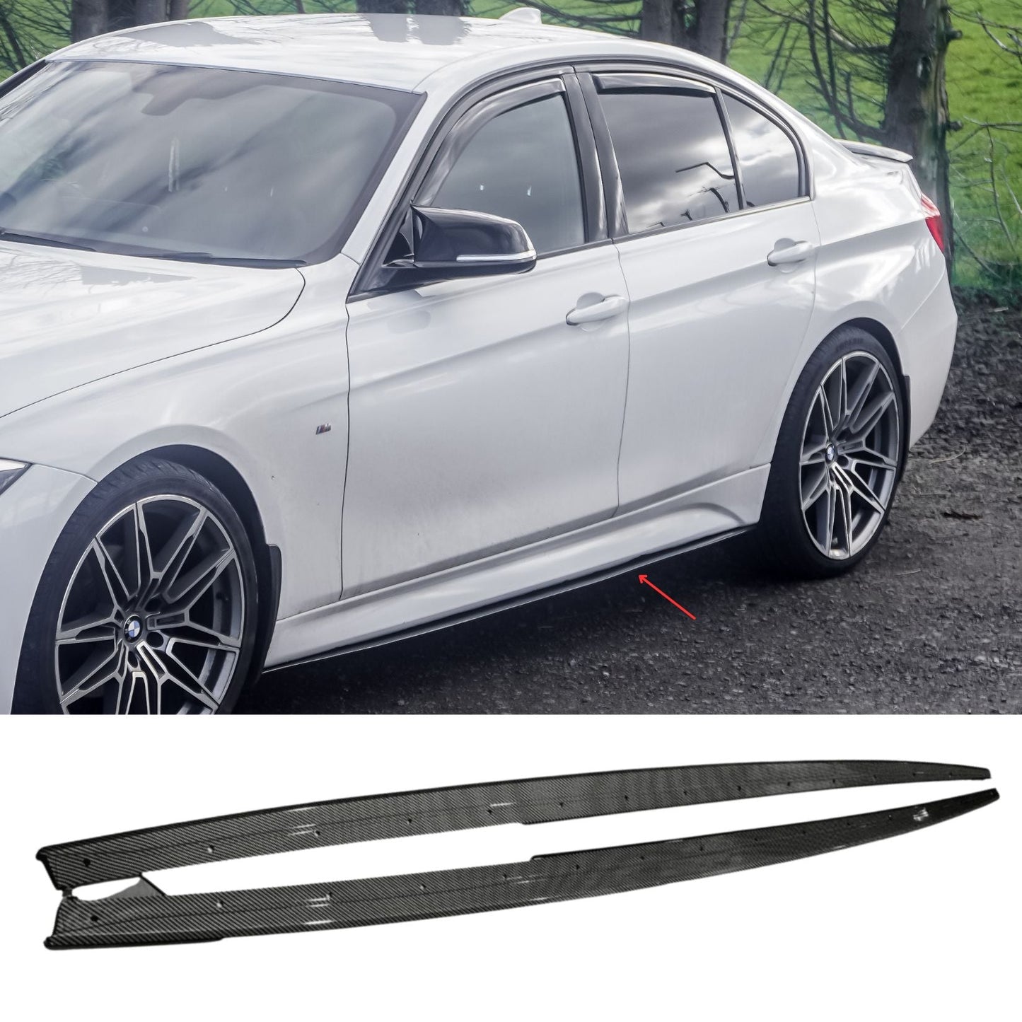 BMW 3 Series F30 F35 M Sport Side Skirt Splitters - Carbon Style - TMC Motorsport