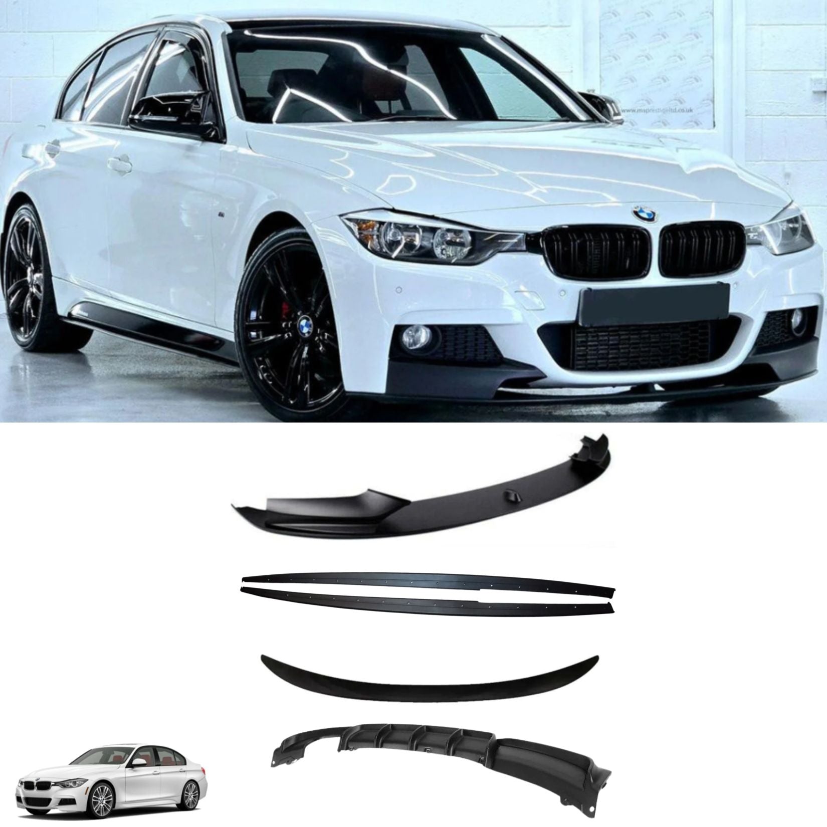 BMW 3 Series F30 M Sport 2012-2018 Matte Black Full Aero Body Kit - Diffuser 00___ - TMC Motorsport