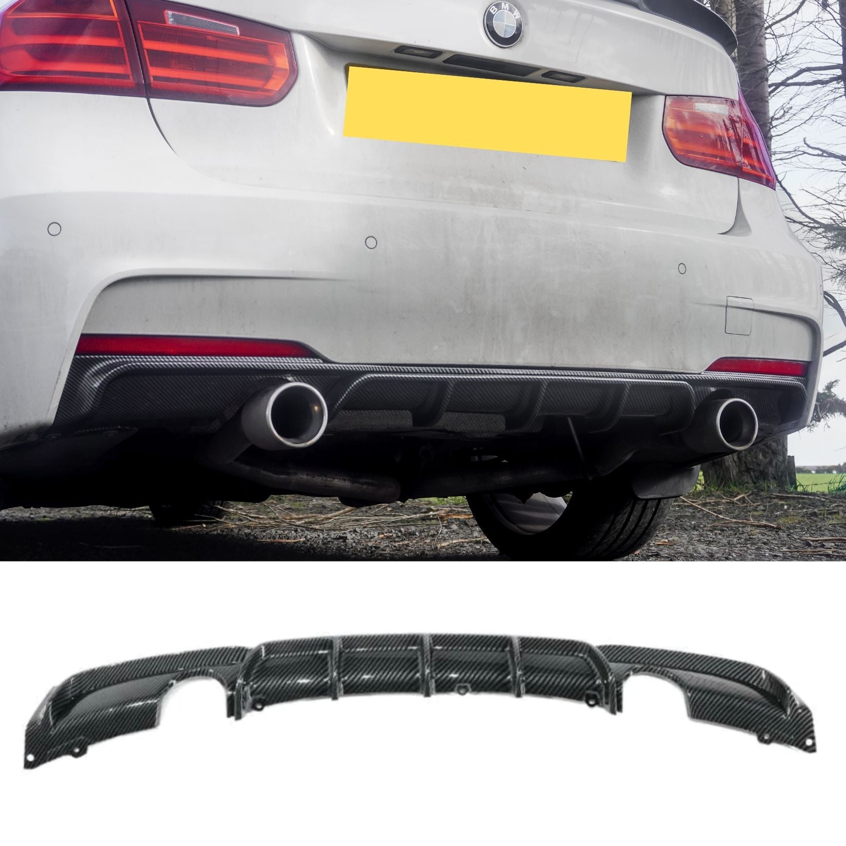 Bmw F30 F35 M Sport Single Tip Twin Exit Rear Diffuser - Carbon Look - TMC Motorsport
