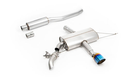 F66 Mini JCW - Resonated Particulate Filter-back System with Burnt/Blue Titanium Tips (ECE Approval Coming Soon)