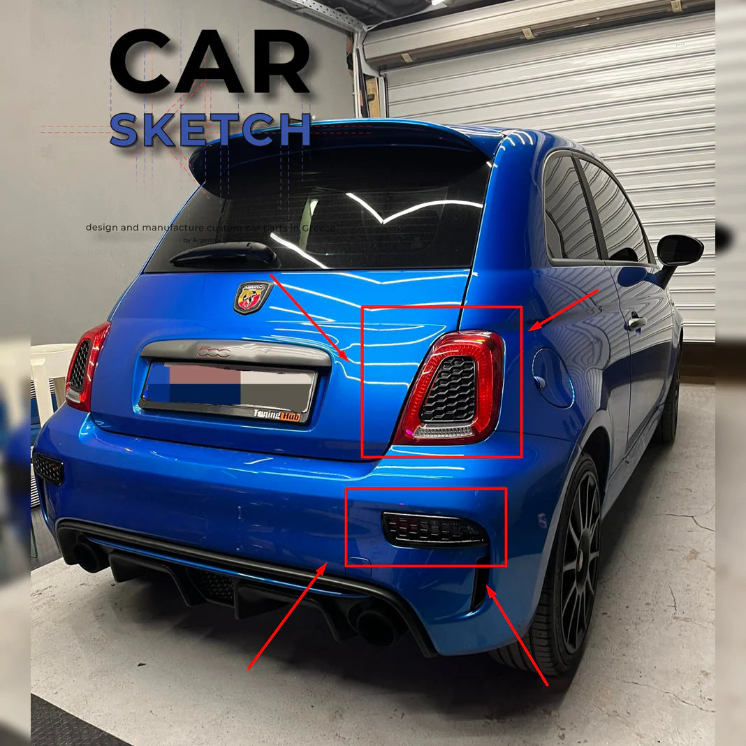 Abarth 595/695 Rear Reflectors & Taillights Honeycomb Inserts / Louvers By Car Sketch - TMC Motorsport