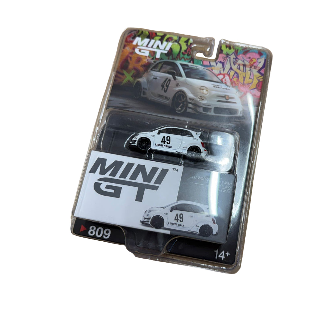 Mini GT Abarth Model Car - Abarth 595 LB-Works x Abas Works White