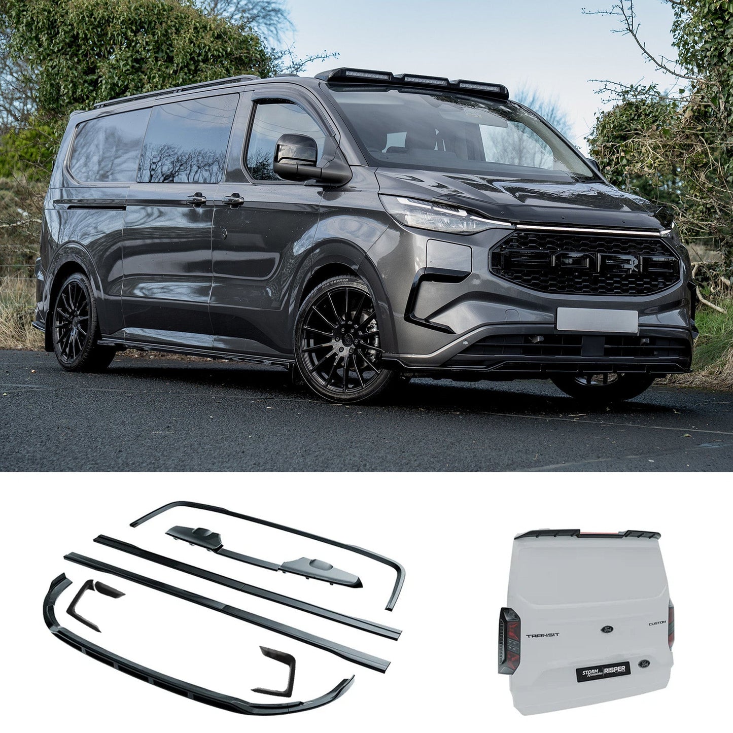 Ford Transit Custom MK2 2024 on PHEV TAILGATE SWB  Full Low Line Aero Kit In Gloss Black