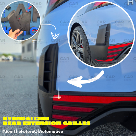 Hyundai i20 N rear bumper aero fins installed in black