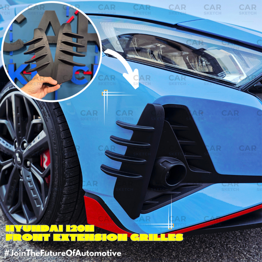 Hyundai i20 N front winglets extension grilles unpainted black