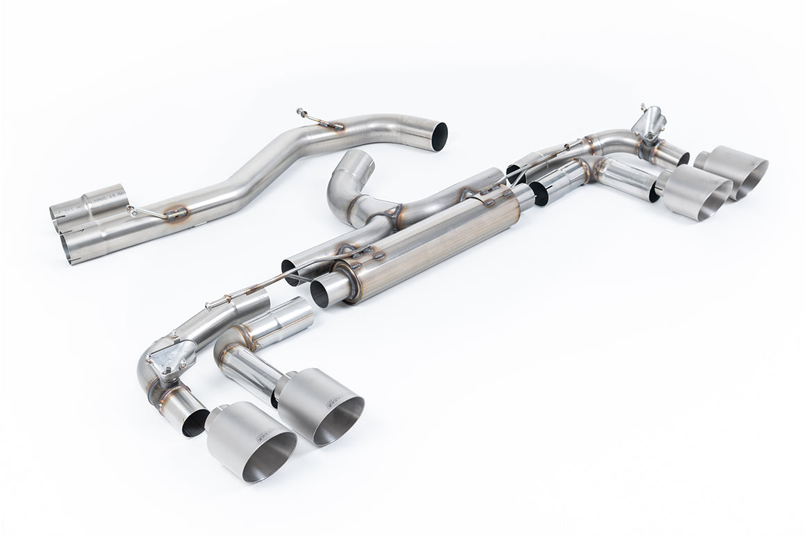 Audi S3 8Y Sportback GPF models - 'Race' 80mm Non-Resonated (Loudest) Cat-Back Exhaust System with Brushed Titanium Trims