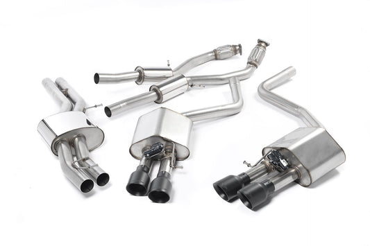 Audi S8 D4 Quattro - Resonated (Quieter) Cat-Back Exhaust System with Cerakote Black Trims