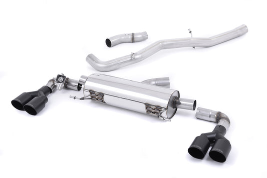 Audi S1 - Non-Resonated (Louder) Cat-Back Exhaust System with Quad Cerakote Black Round Trims