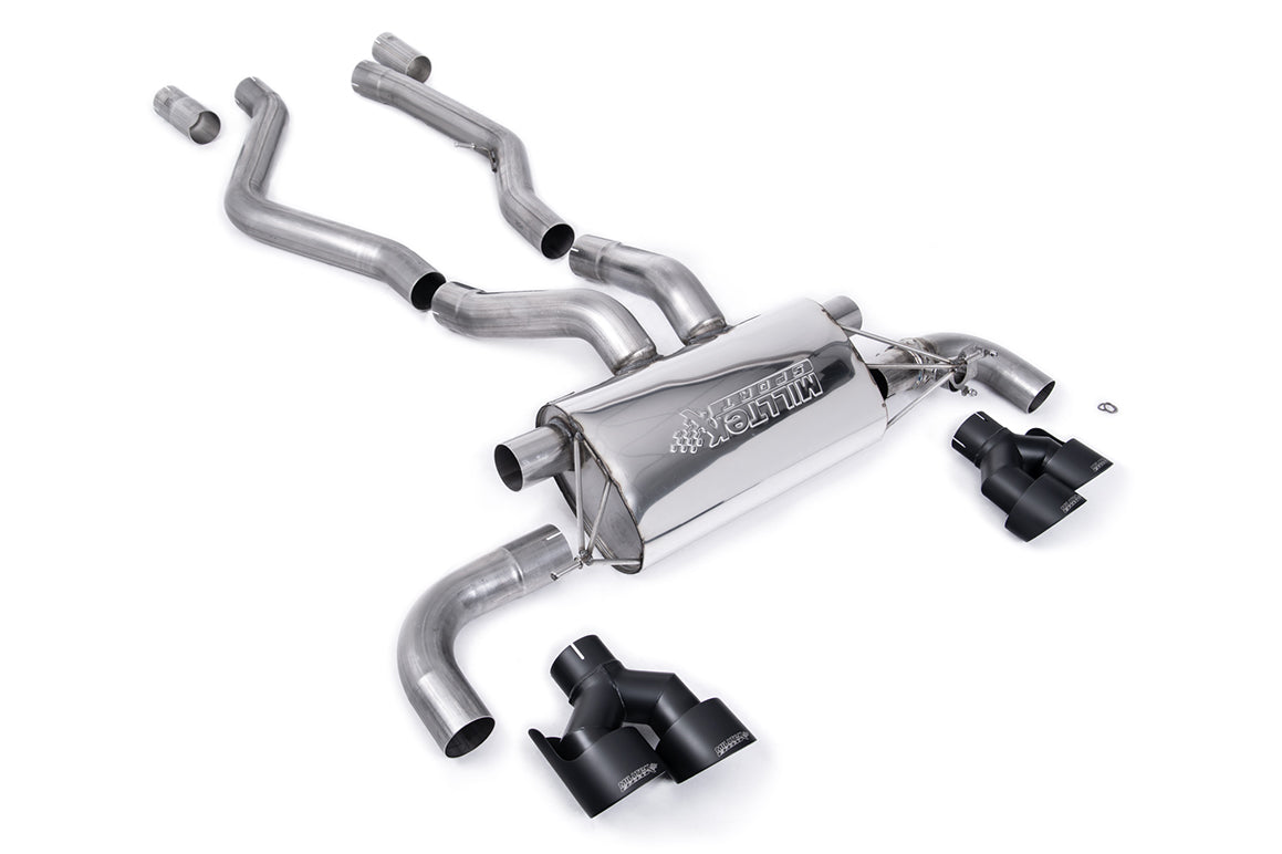 BMW G20/21 M340i &amp; G22 M440i - OPF Back Exhaust System with Quad Black GT-100 Black Trims