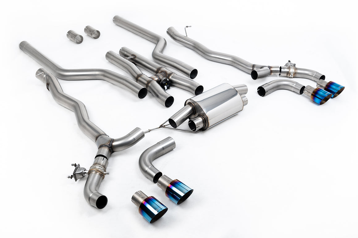 BMW M5 F90 (GPF Equipped) - Cat Back Exhaust System with Burnt/Blue Titanium GT-100 Trims