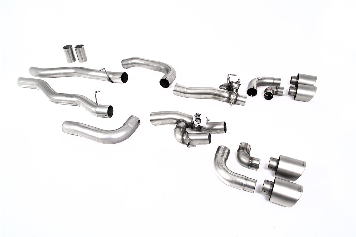BMW M8 F91/92/93 (GPF Equipped) - OPF/GPF Back System with valved Rear Silencer Bypass &amp; GT-115 Brushed Titanium Trims