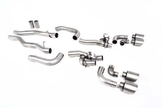 BMW M8 F91/92/93 (GPF Equipped) - OPF/GPF Back System with valved Rear Silencer Bypass &amp; GT-115 Brushed Titanium Trims