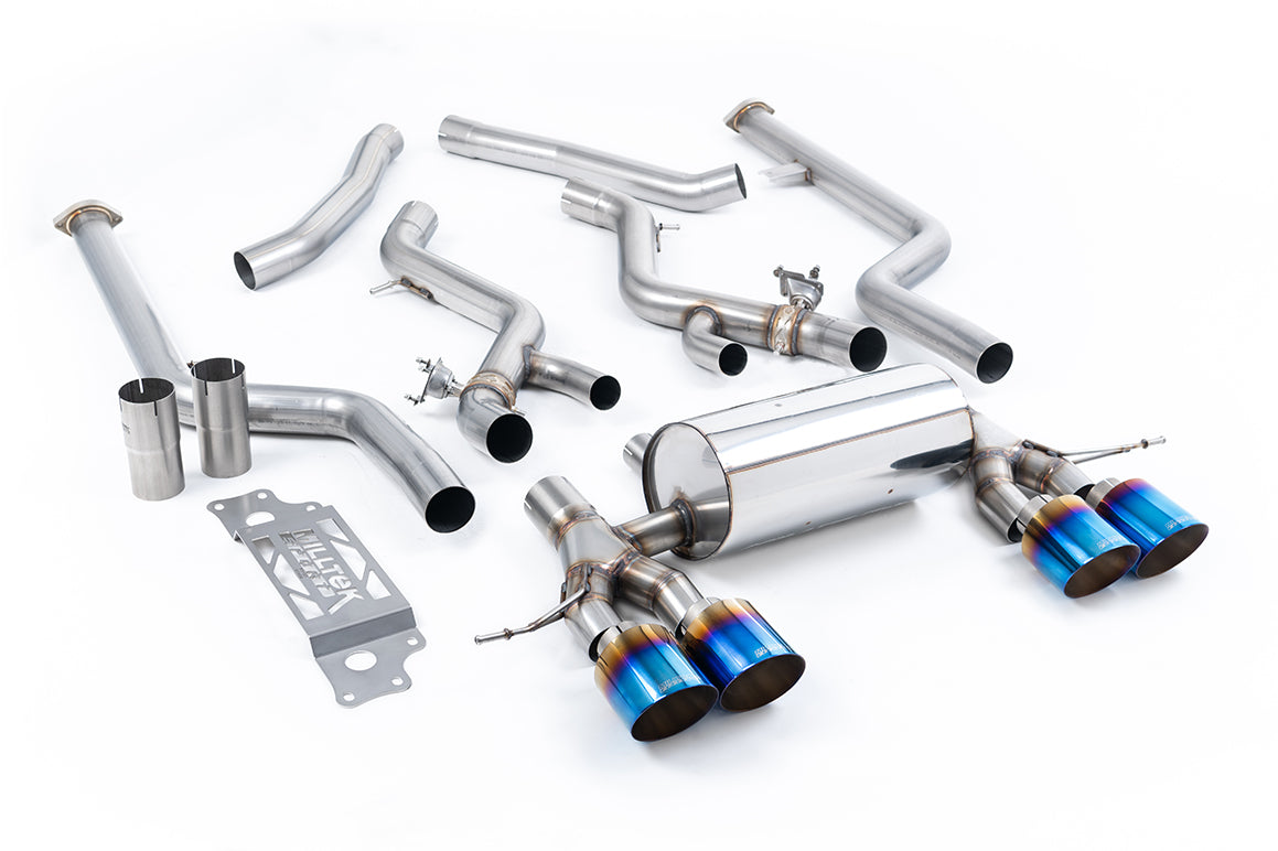 BMW G87 M2 - Non Resonated Cat-Back with GT-115 Burnt/Blue Titanium Trims (Removes Secondary Cats)