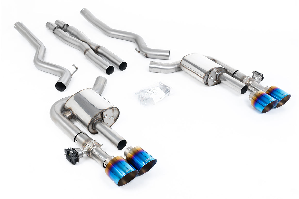 Ford Mustang 5.0 V8 Dark Horse/ Mach 1 - Active Valved Cat Back with X Pipe and Burnt/Blue Titanium Tips