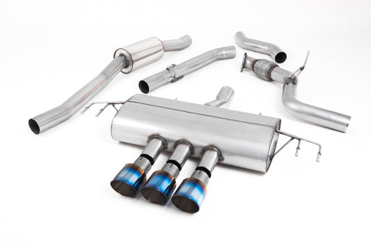 Honda Civic FK8 Type R - Part Resonated Road+ Cat Back Exhaust System with 3 x Burnt Titanium GT-100 Trims