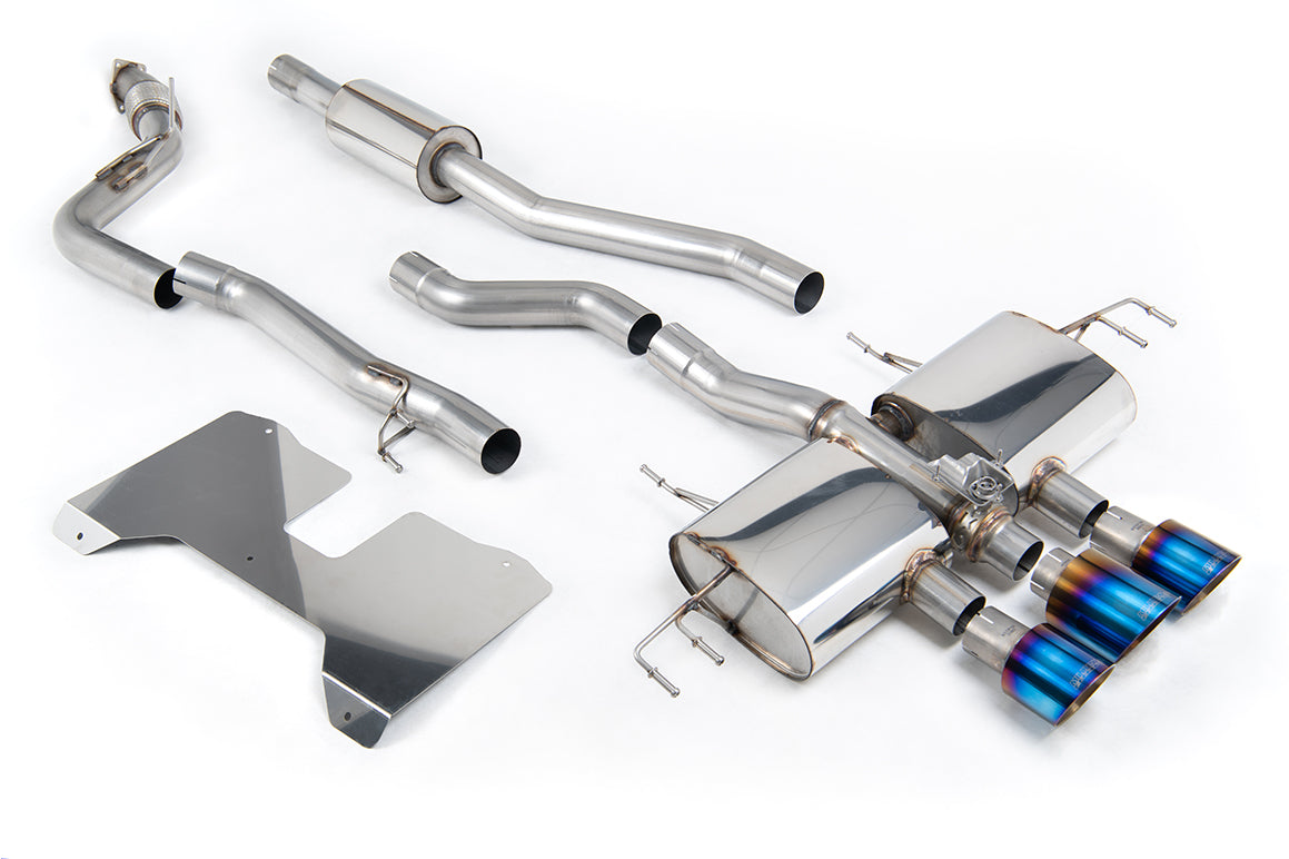 Honda Civic FL5 Type R - Part Resonated (Road+) Valved Catback with OE Style 2 x 4" and 1 x 4.5" Burnt/Blue Titanium Trims