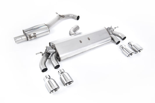 VW Golf R MK7.5 2.0 TSI 310ps (Non GPF Models &amp; 76mm systems) - Resonated (Quieter) Cat-Back Exhaust System with Polished GT-100 Round Tips