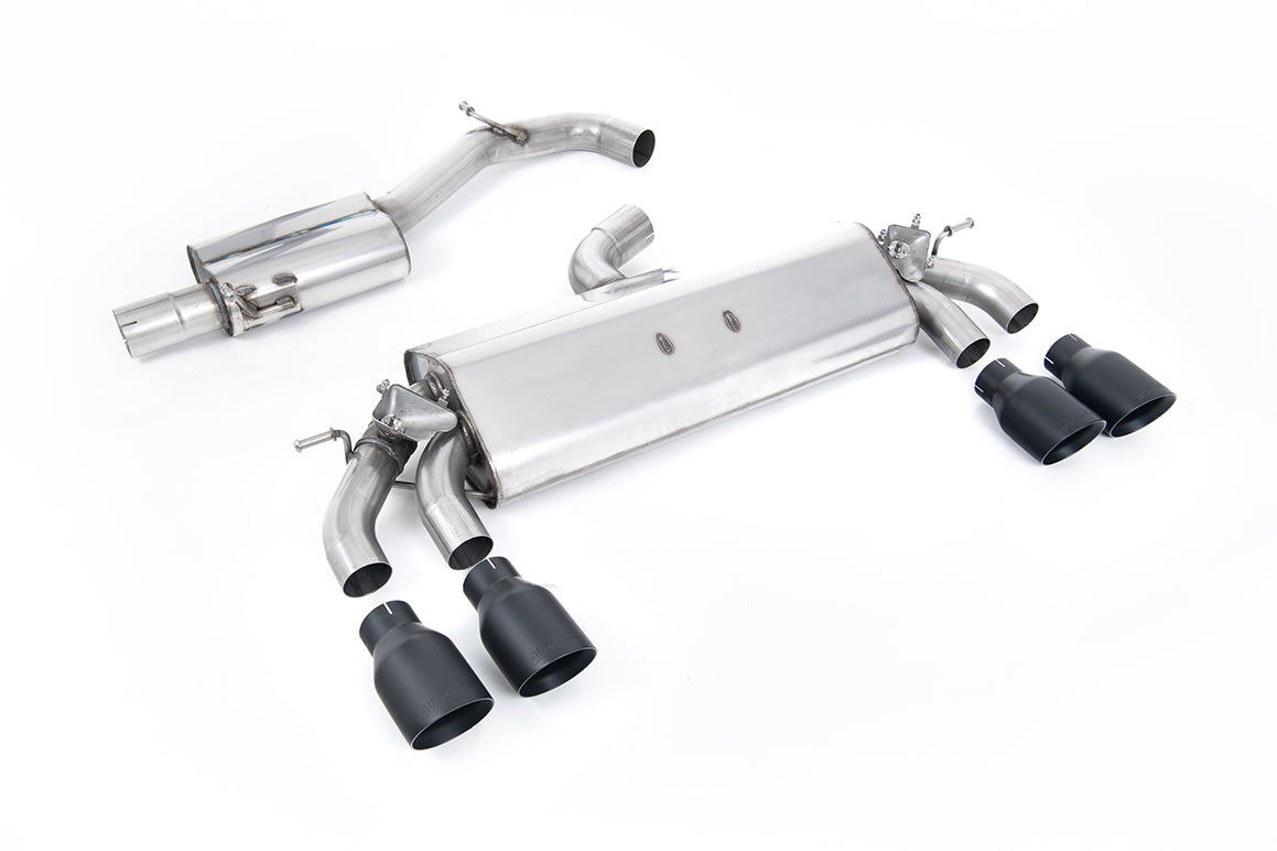 VW Golf R MK7.5 2.0 TSI 310ps (Non GPF Models &amp; 76mm systems) - Resonated (Quieter) Cat-Back Exhaust System with Black GT-100 Round Tips