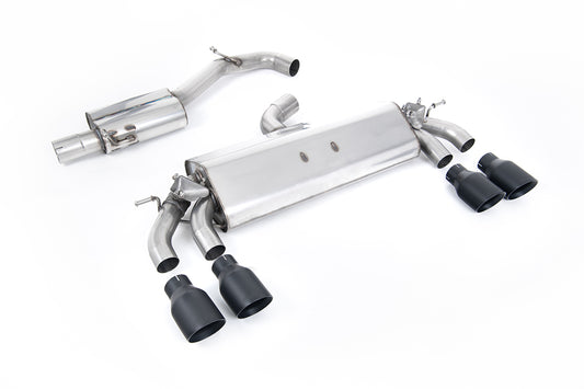VW Golf R MK7.5 2.0 TSI 310ps (Non GPF Models &amp; 76mm systems) - Resonated (Quieter) Cat-Back Exhaust System with Black GT-100 Round Tips