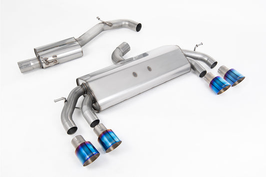 VW Golf R MK7.5 2.0 TSI 310ps (Non GPF Models &amp; 76mm systems) - Non-Valved &amp; Resonated (Quieter) Cat-Back Race Exhaust System with Burnt Titanium GT-100 Round Tips
