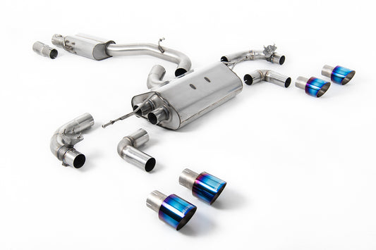 VW Golf R Mk7.5 - 80mm / 3.15 inch Valved Resonated (Quieter) Race System with Burnt Titanium GT-100 Round Tips
