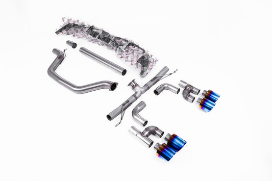 VW Golf GTI Mk8 - Particulate Filter-Back - Golf R Style - Race (Loudest) with Burnt / Blue Titanium Tips