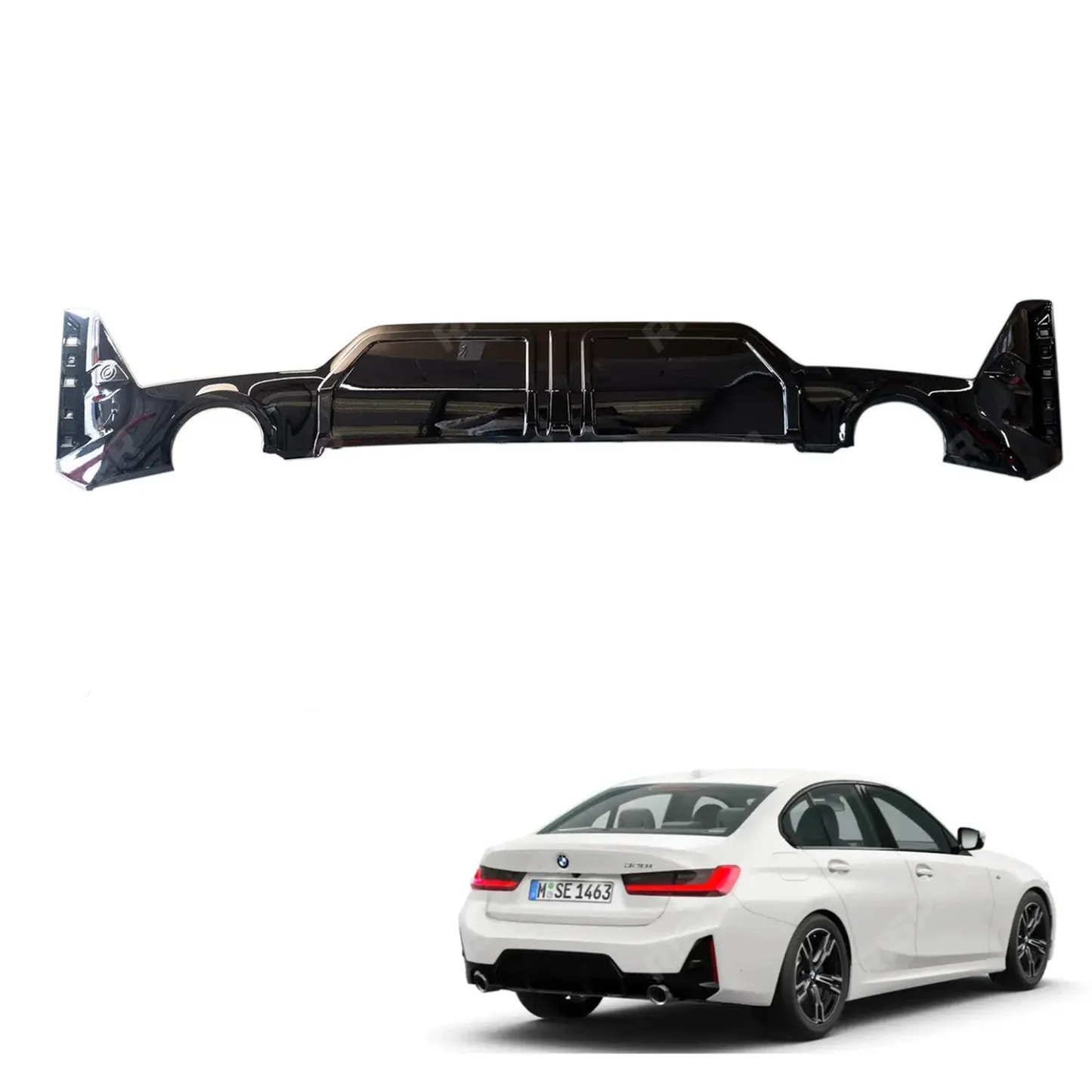BMW 3 Series G20 M Sport LCI Facelift 2022+ Gloss Black Rear Diffuser