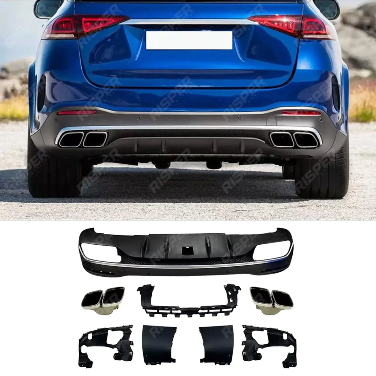 AMG Line Rear Diffuser With Tips In Gloss Black For Mercedes GLE W167 2019+
