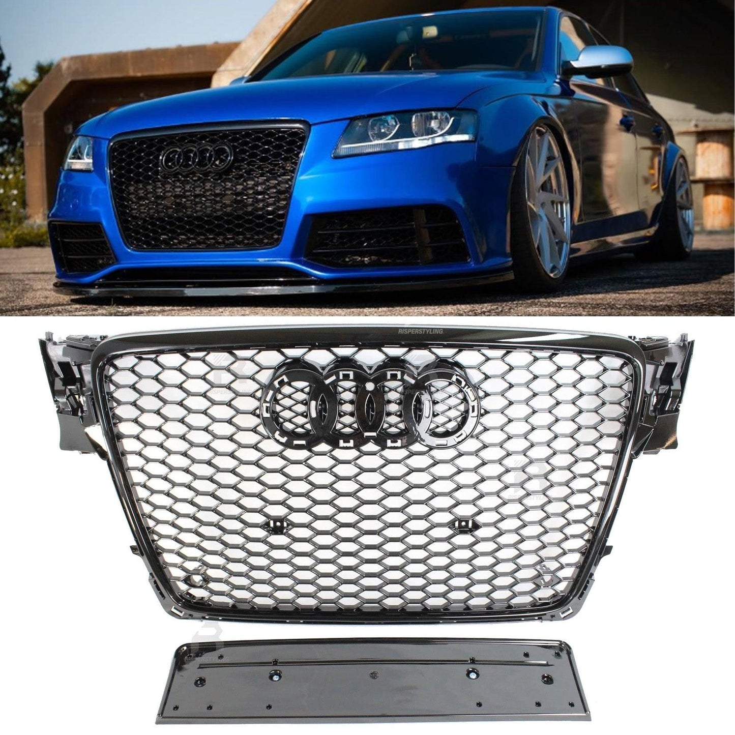 Audi A4 / S4 B8 2008-2012 RS4 Style Gloss Black Honeycomb Grill - TMC Motorsport