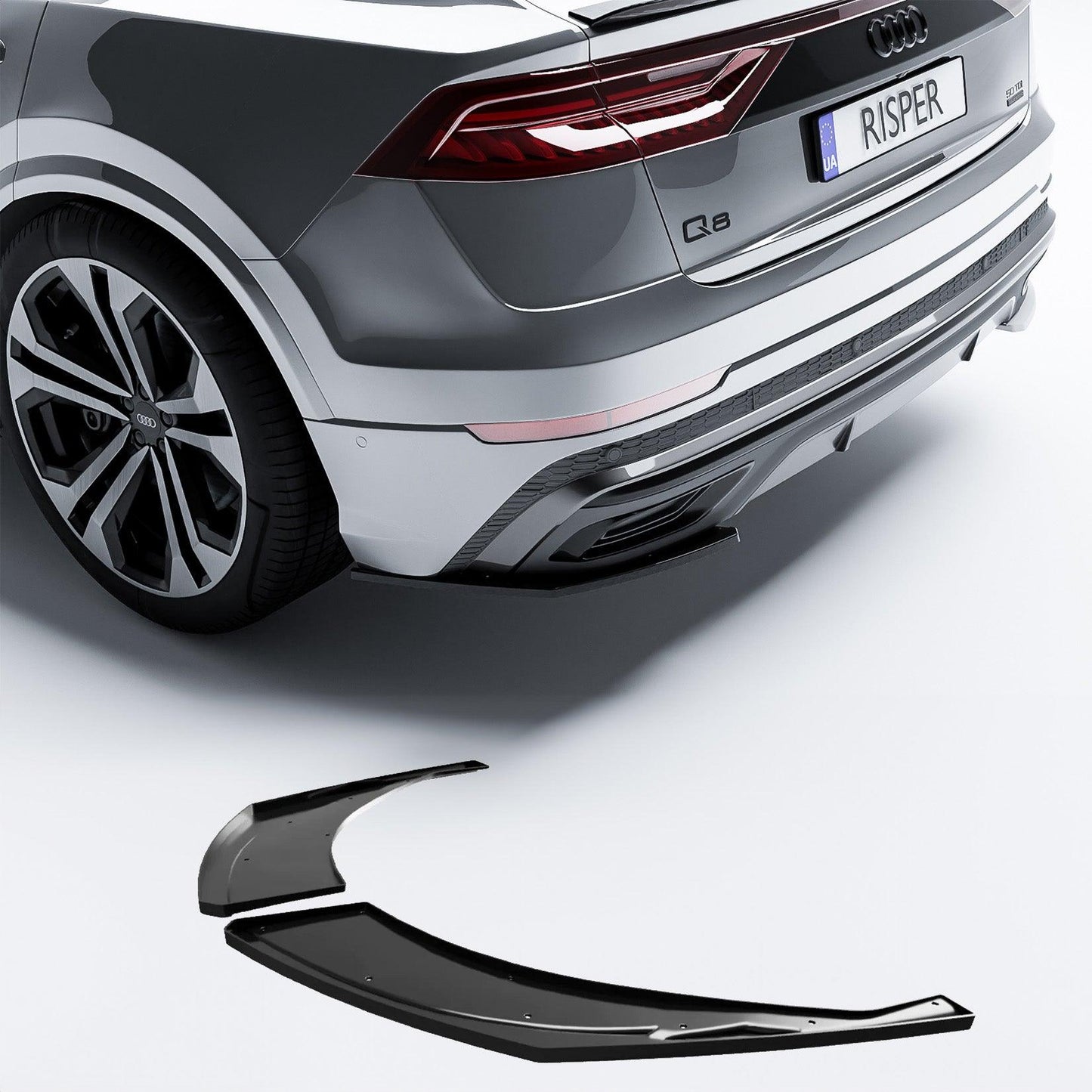 Audi Q8 S-LINE 2018 on Gloss Black Rear Bumper Corner Splitters - TMC Motorsport