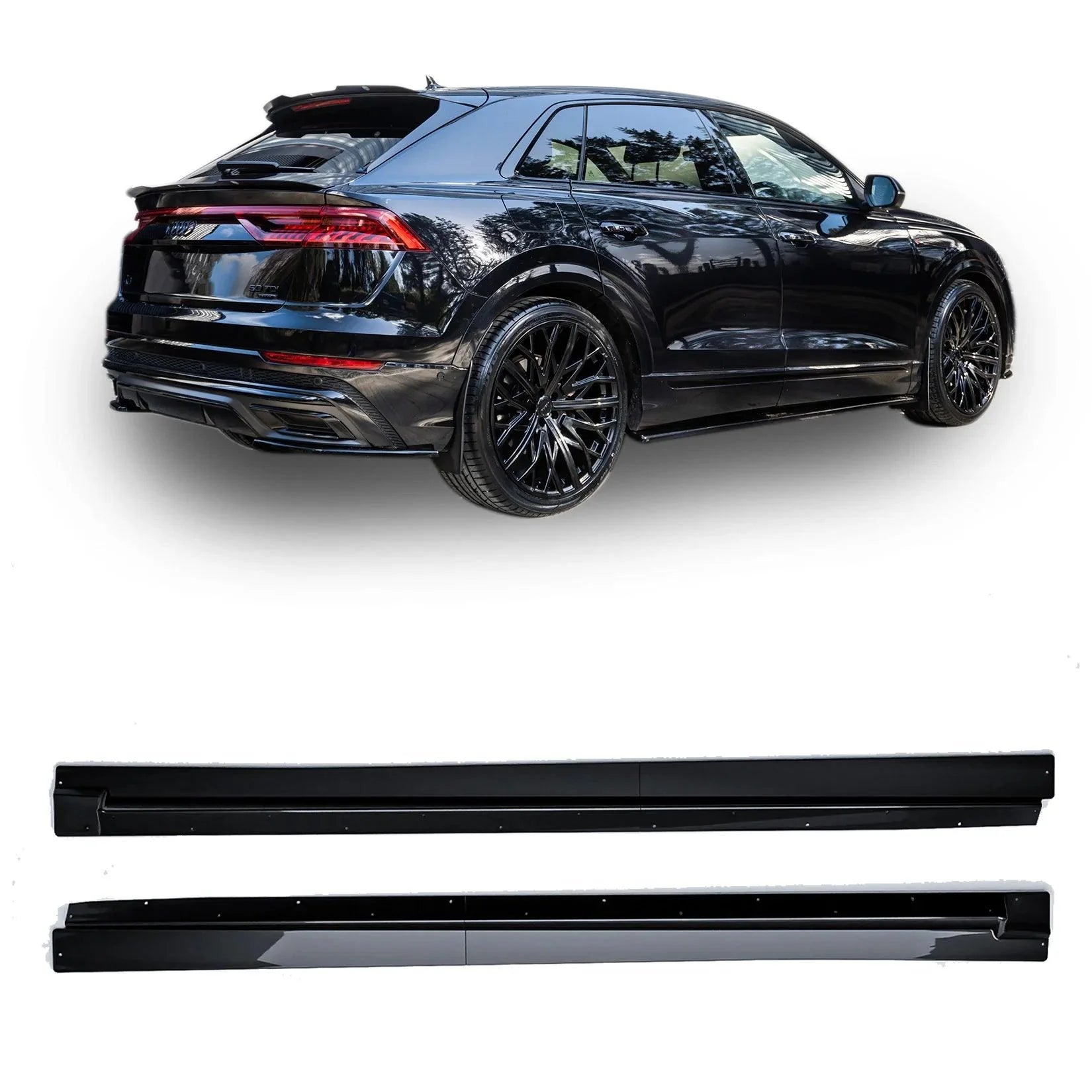 Audi Q8 S-Line 2018 On Side Skirt Splitters 2 Piece In Gloss Black - TMC Motorsport