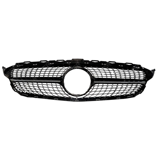 Black and Chrome Diamond Grill (Without Camera) For Mercedes C205 W205 2015-2018