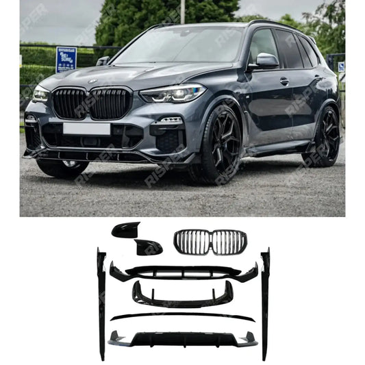Black Knight Aero Kit Full With Grill & Mirror Caps For Bmw X5 G05 M Sport 2018-2022