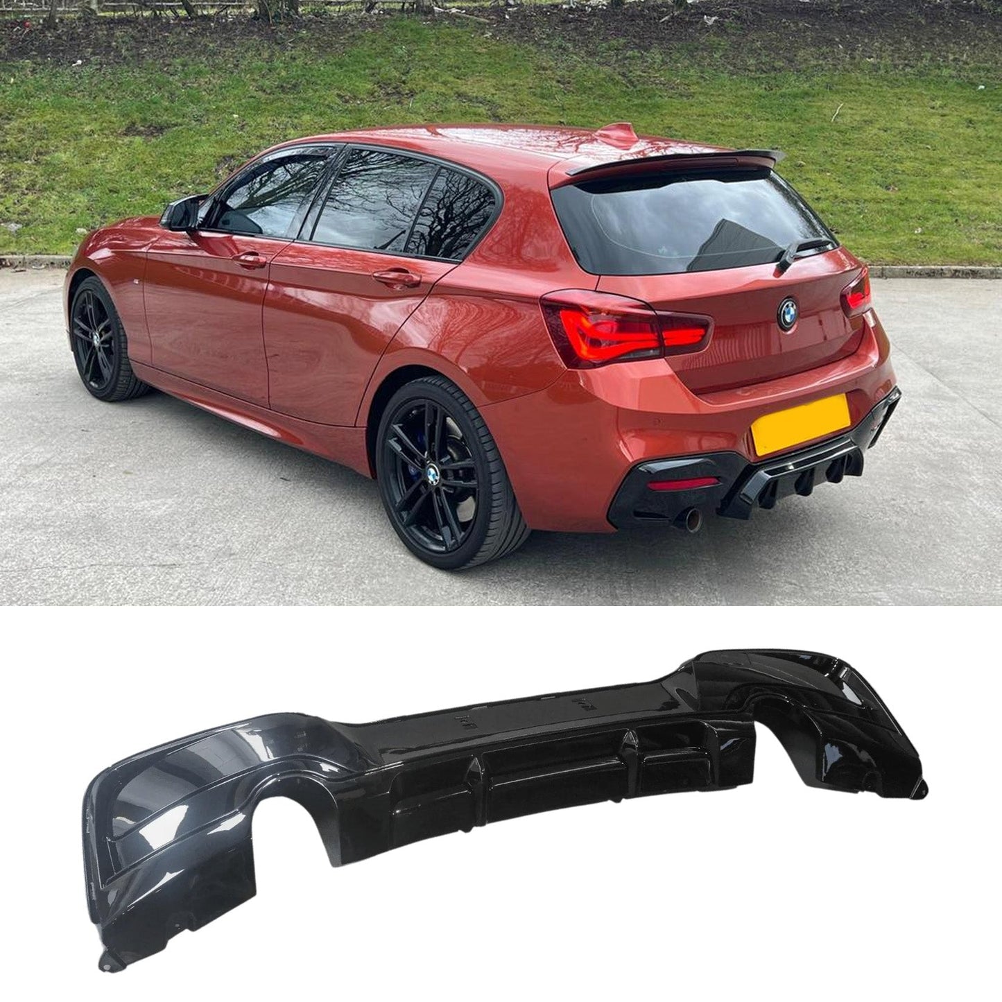 BMW 1 Series F20 LCI Facelift M Sport 2015-2019 Gloss Black Rear Diffuser Valance - TMC Motorsport