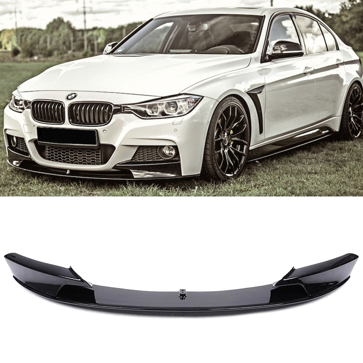 BMW 3 Series F30 F31 F35 M Sport Front Splitter in Gloss Black - TMC Motorsport
