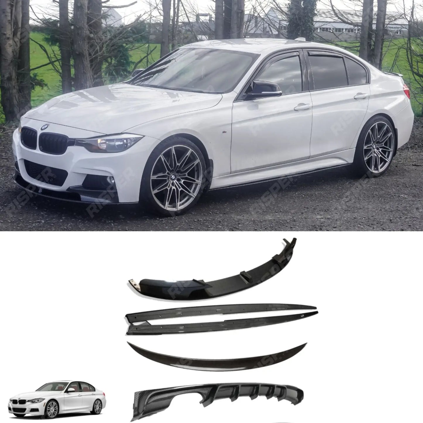 BMW 3 Series F30 M Sport 2012-2018 Carbon Look Full Aero Body Kit - Diffuser 00___