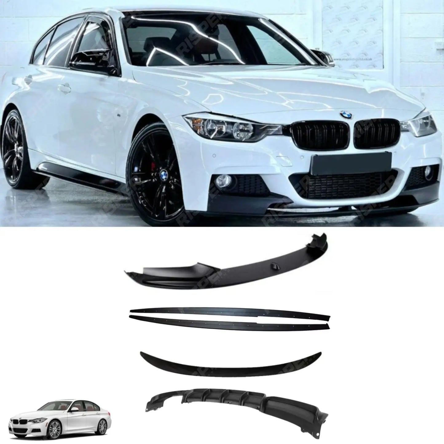 BMW 3 Series F30 M Sport 2012-2018 Matte Black Full Aero Body Kit - Diffuser 00___