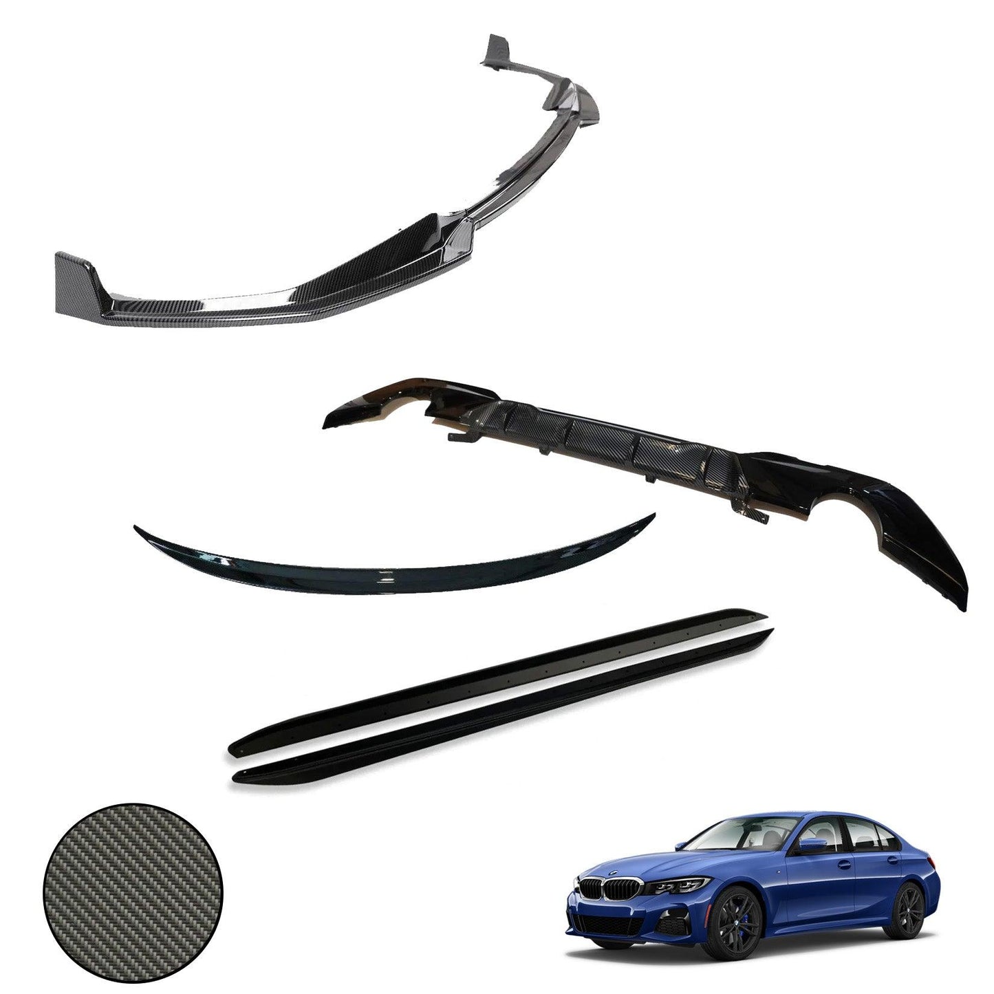 BMW 3 Series G20 G28 M Sport 2018+ Carbon Look Aero Kit Lip Package - TMC Motorsport