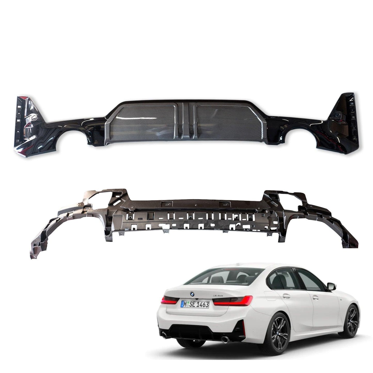 BMW 3 Series G20 M Sport LCI Facelift 2022+ Carbon Look Rear Diffuser - TMC Motorsport