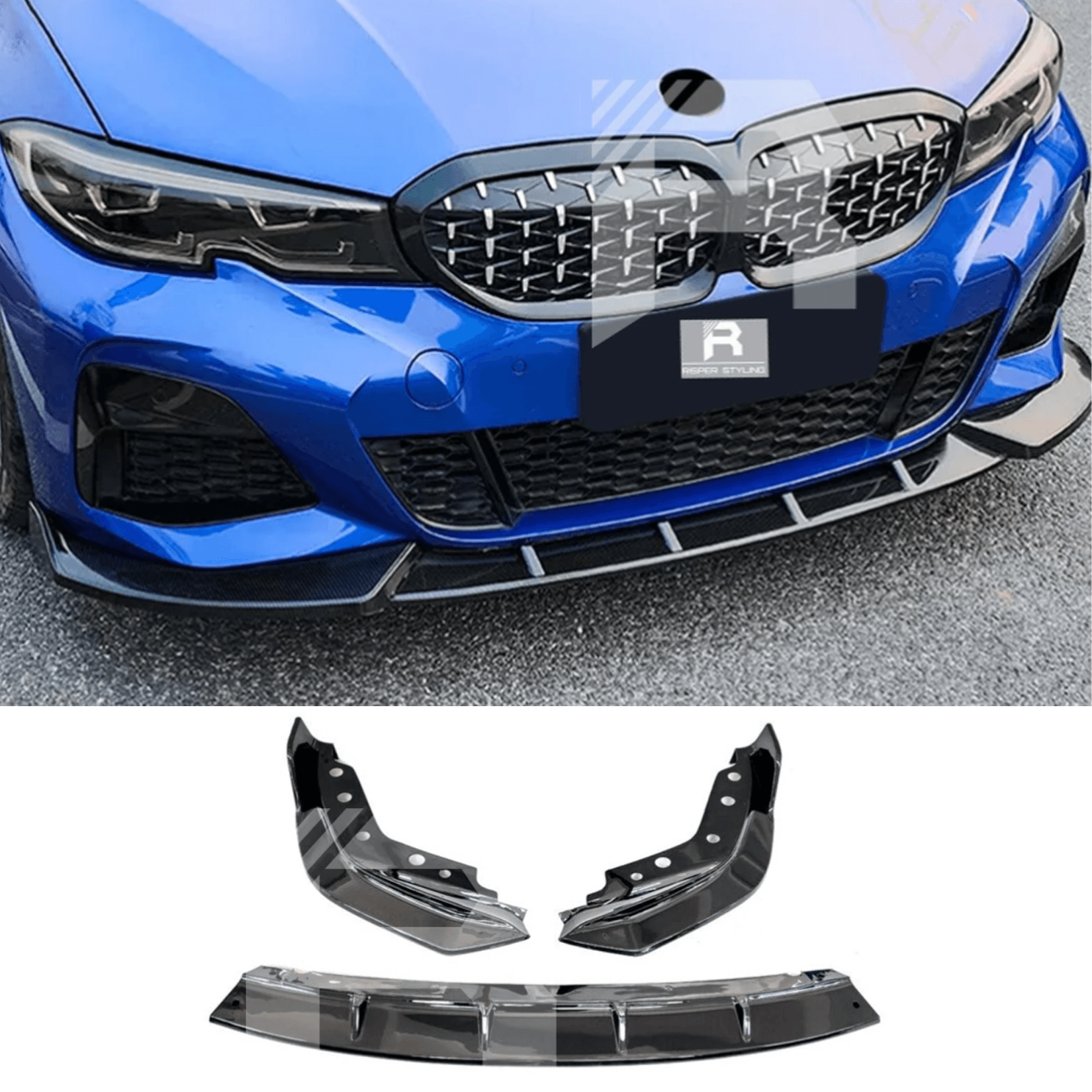 BMW 3 Series M Sport G20 2018-2022 (Pre-LCI) Gloss Black 3-Piece Front Splitter V2 - TMC Motorsport