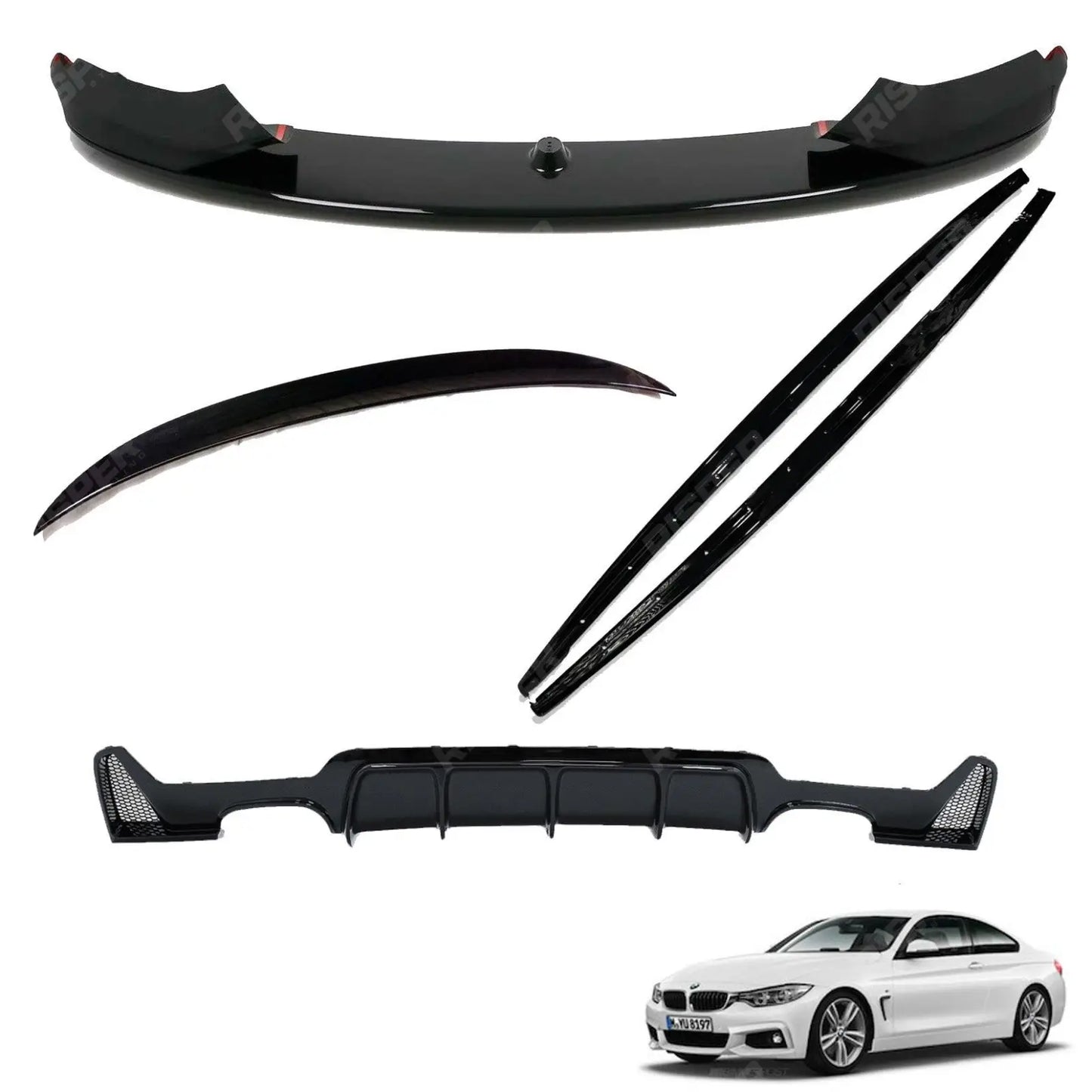 BMW 4 Series F32 M Sport 2014-2020 Gloss Black Full Aero Body Lip Kit - Diffuser 00__00