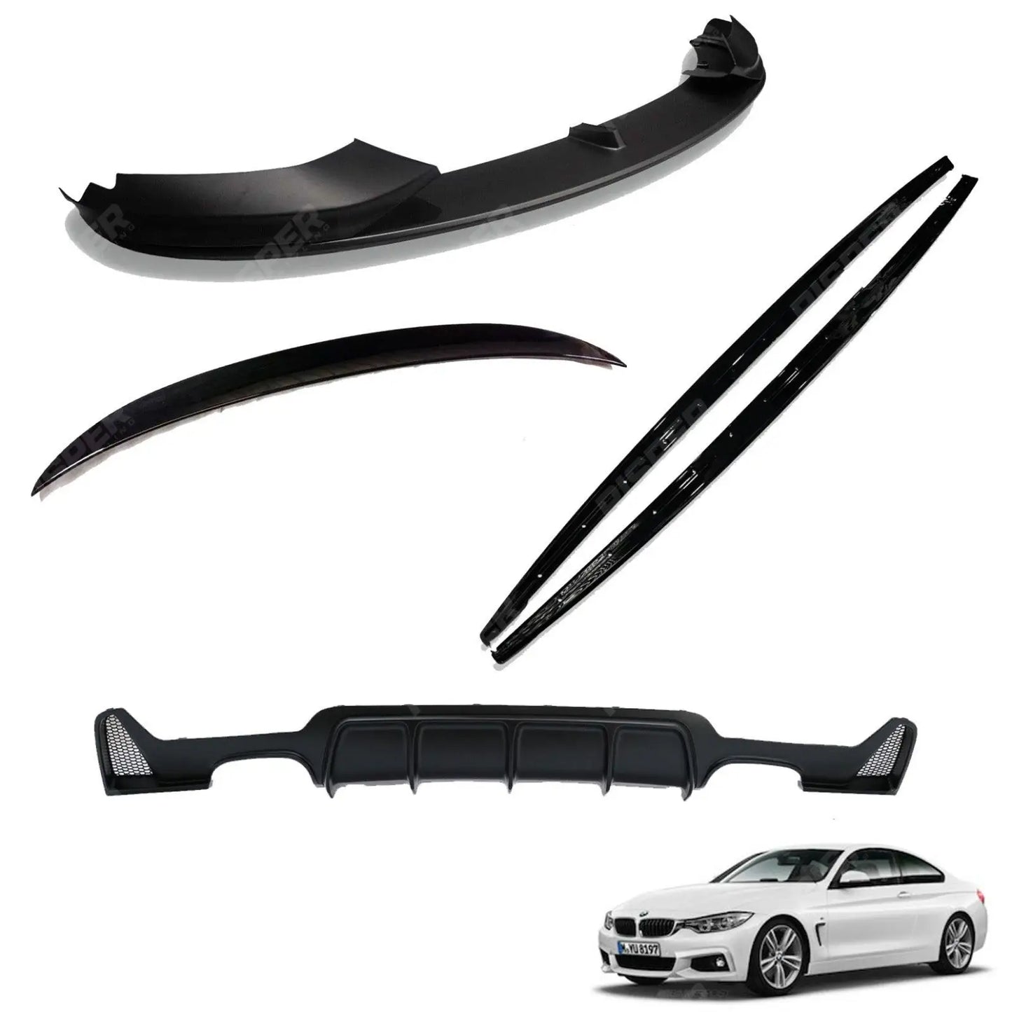 BMW 4 Series F32 M Sport 2014-2020 Matte Black Full Aero Body Lip Kit - Diffuser 00__00