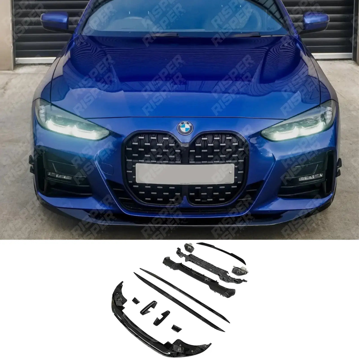 Full Aero Kit In Gloss Black with Exhaust Tips For BMW 4 Series G22 2020+ M Sport