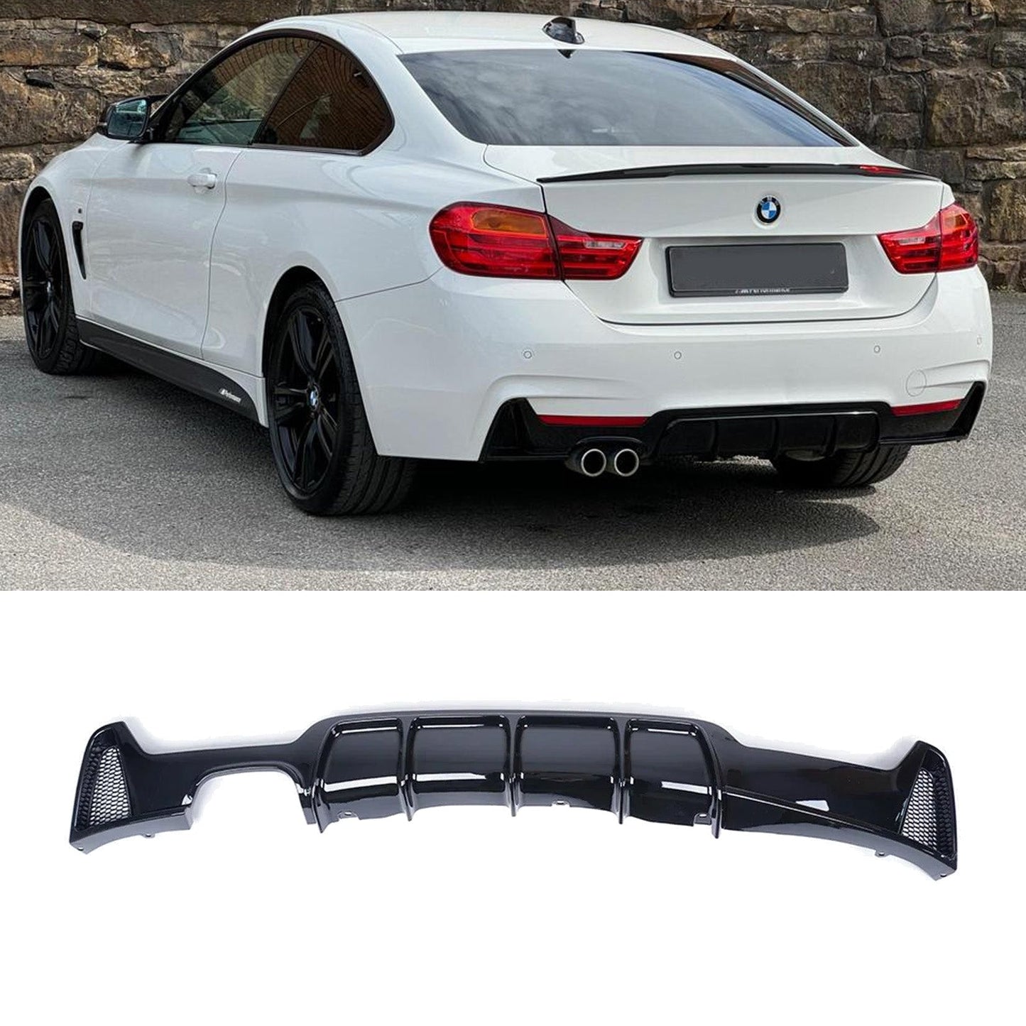 BMW 4 Series M Sport F32 F36 - Gloss Black Rear Diffuser Single Side Dual Tip - TMC Motorsport