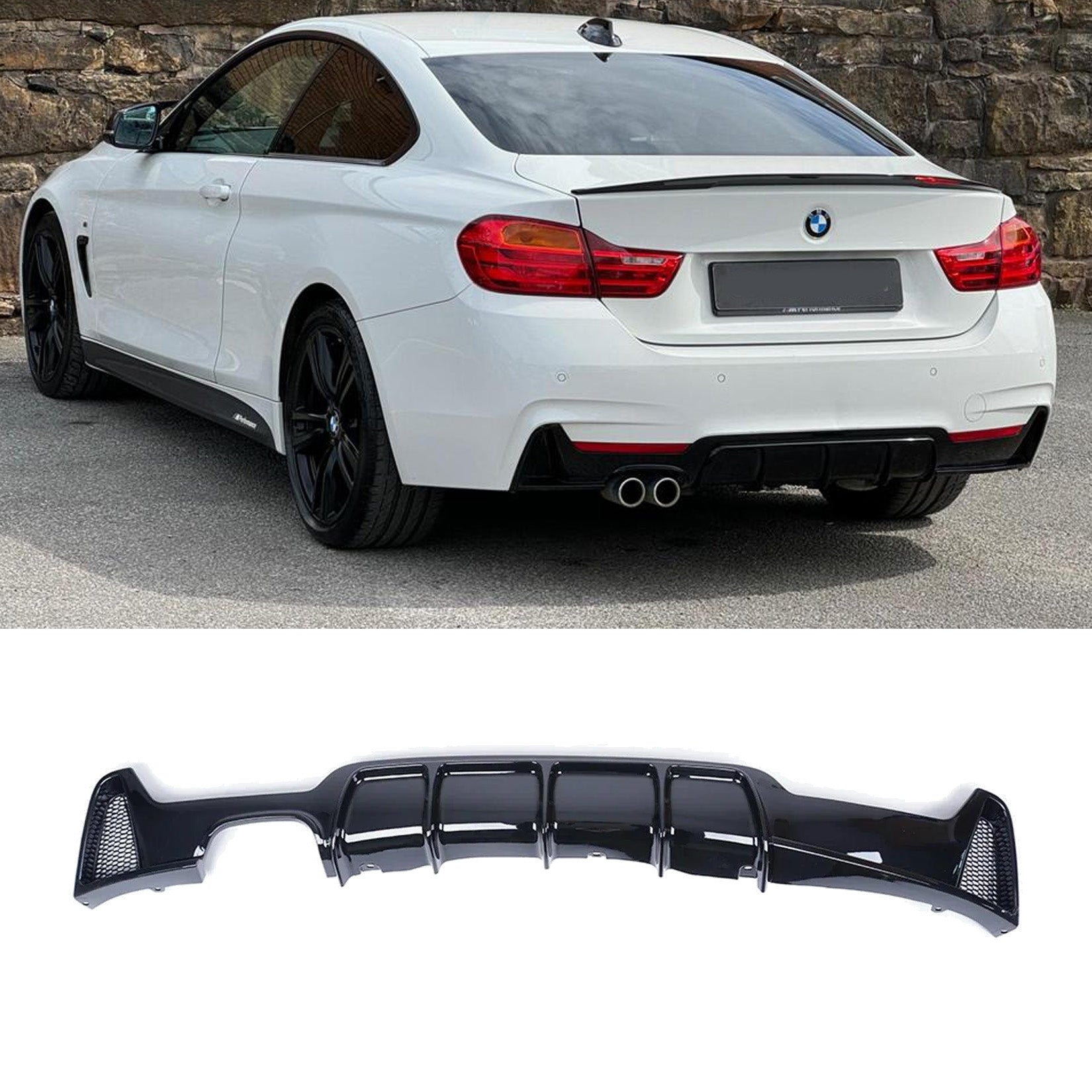BMW 4 Series M Sport F32 F36 - Gloss Black Rear Diffuser Single Side Dual Tip - TMC Motorsport