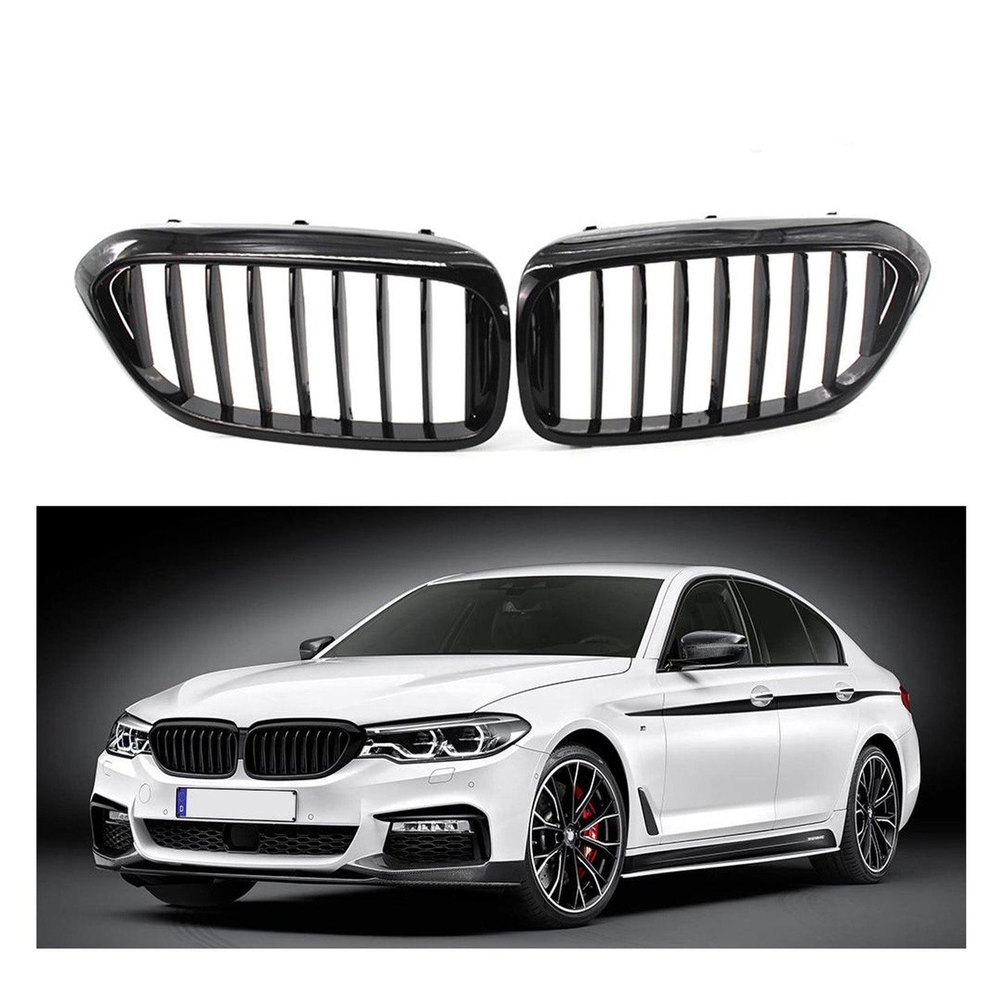 BMW 5 Series G30 G31 Pre LCI 2017-2020 M5 Style Solid Slat Upgrade Front Grill In Gloss Black - TMC Motorsport